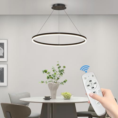 Mikeru 60cm Round Pendant Light, Dimmable Breakfast Island Lighting 10% to 100% Hanging Dining Table Lights Ceiling Modern LED Kitchen Pendant Light 3000K/4500K/6000K for Home, Office