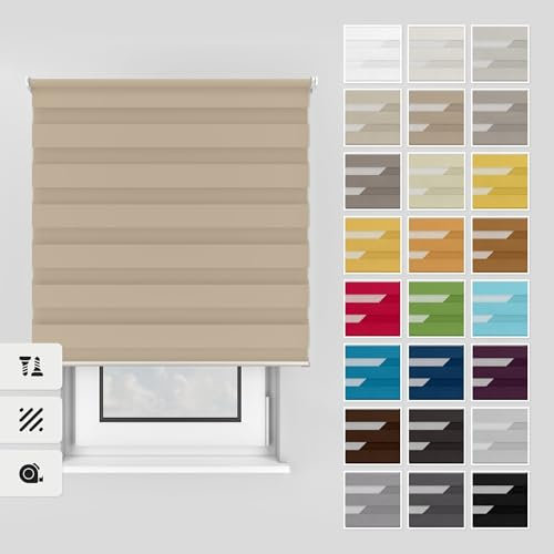 Estika Estor Doble con Perforación - 105x220 cm - Playa de Arena - Enrollable para Interior, Montaje en Techo o Pared, Ideal para Ventanas y Puertas