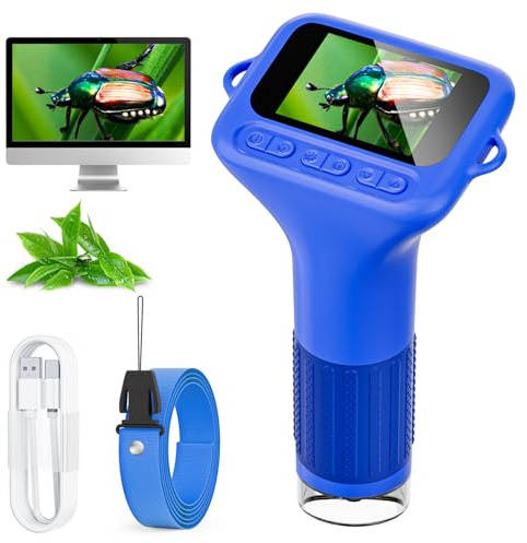 Microscopio digitale per bambini, schermo IPS SKYBASIC da 2,0 pollici, microscopio portatile 1000x con 8 luci LED regolabili, Capodanno per bambini dai 4 agli 12 anni