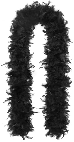 JUKOTA 1pcs 200cm noir en plumes Blanc,noir de déguisement,noir en plumes Blanc,boas de plumes de déguisement,feather boa, accessoire de costume,Charleston,années 1920,carnaval, fête costumée,Mariage