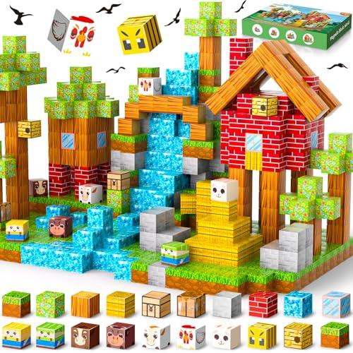 BuzzoXerex Bloques Magneticos Construccion Niños, 200 Piezas Construcciones Magneticas Niños 2,5 CM Magnetic Blocks con Manual de Instrucciones Juguetes Montessori para de 4, 5, 6, 7, 8, 9, 10 Años