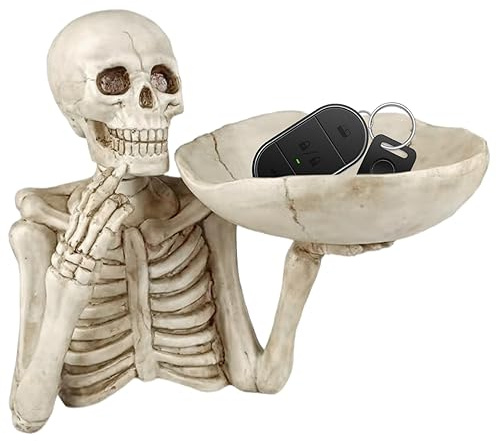 Plato de dulces de Halloween tazón de dulces de Halloween tazón de resina punk con forma de calavera realista bandeja para guardar bocadillos de fruta con llave decoración de calavera para el hogar me
