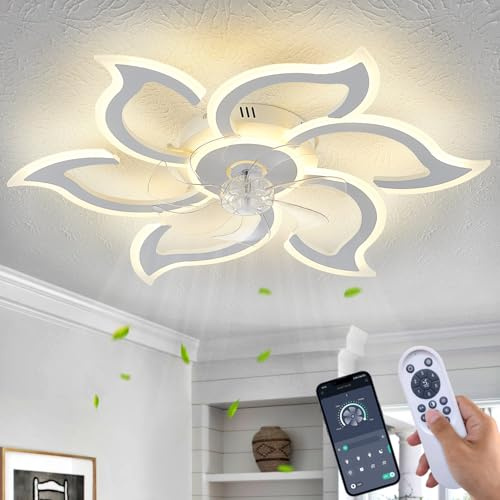 LiuShine 86cm Black LED Ceiling Fan Light with Remote & App Control, 6 Speeds, Dimmable, Silent Motor, 3 Colour Modes, Timer Function, Modern Flush Mount for Bedroom/Living Room