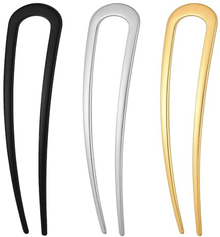 3er Set Französische Haarnadeln für Frauen, U-förmige Haarnadeln für Dutts, Metall-Haargabeln für dickes Haar, Frisuren-Accessoires für Hochsteckfrisuren