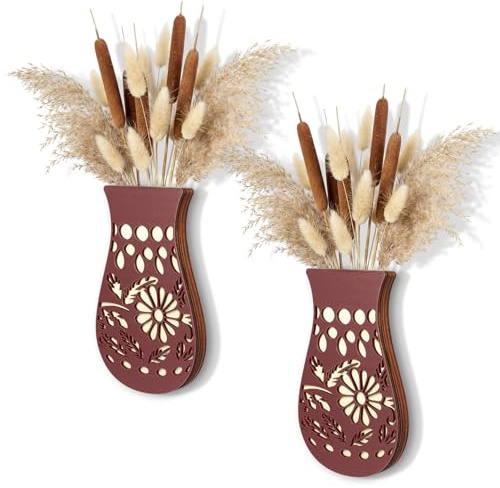 Yiyiring 2 Pack Mexican Wooden Wall Planters Cielito Lindo Party Decoration Wall Vases with 3D Carving Retro Hanging Decor for Faux Greenery & Dried Flowers Livingroom Home Decoration(Flower)