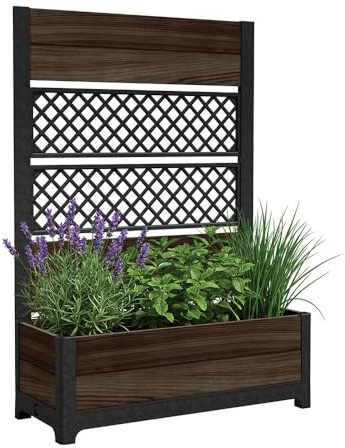 Keter Outdoor Planter Box with Privacy Screen and Trellis – 26 Gallon Raised Garden Bed for Climbing Plants & Flowers – Wood-Look Resin, Weather-Resistant Divider for Patio, Balcony & Backyard