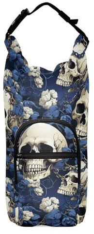 SyXIOP Borsa a tracolla per bottiglia d'acqua con fiori blu, stile hippie, facile da trasportare, borsa per il trasporto di borraccia, per passeggiate quotidiane, escursioni e altre attività