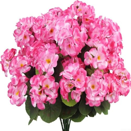 Whychstore UV-resistenta växter konstgjorda pelargon 35 cm falska silkesblommor för utomhus trädgård uteplats balkong fönsterlåda dekor bleks inte grönska 3 paket (rosa)