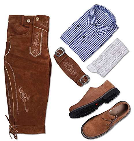 McWilliams Lederhosen mäns autentisk bayersk tysk brun - Oktoberfest läderbyxor, Brun, German 52 / US 36