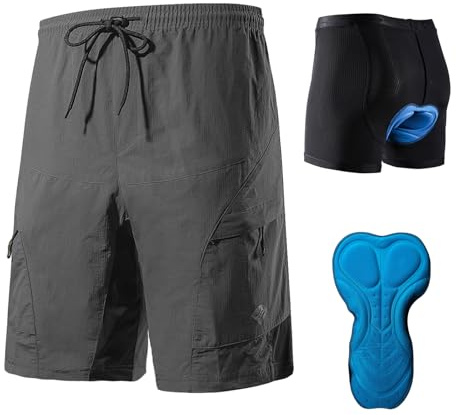 Santic Radlerhose Herren mit Sitzpolster Kurz Fahrradhose MTB Radhose Kurz mit Fahrradunterhose Herren Gepolstert Radshorts Fahrradshorts Grau EU L