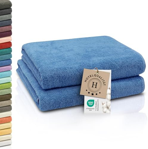 ZOLLNER 2er Set Badetücher - weiche und saugstarke Duschtücher - waschbar bis 95°C - Baumwolle - 100x150 cm in blau