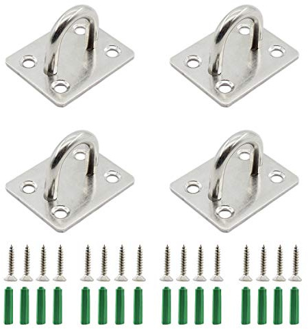 Ulifestar 4 Pack Stainless Steel Ceiling Hooks, Pad Eye Plate U Hooks Heavy Duty Wall Mount Ring Hooks Marine Hanging Hardware Staple Hook Loop with Install Screws Silver