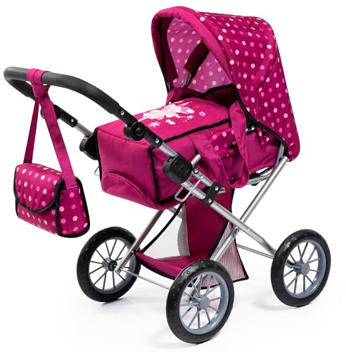 Bayer Design City Star Doll Pram & Adjustable Stroller for Kids 3+, Bordeaux-White