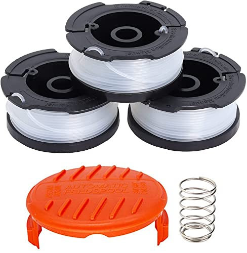 AMZSEA AF-100 String Trimmer Spool Replacement for Black and Decker 30ft 0.065 Refills Line Auto Feed Single Weed Eater,GH600 GH900 Edger with RC-100-P Spool Cap Covers (3 Spools, 1 Cap,1 Spring)