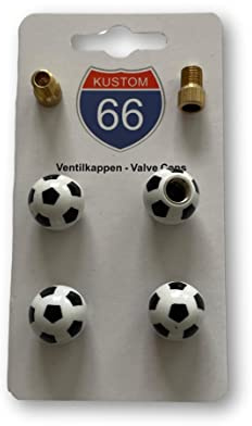 Set om 4 ventilkåpor + 2 cykeladaptrar Soccer – lämplig för alla bilar, motorcyklar och cyklar