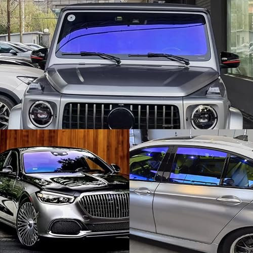 XhuangTech Chameleon Rouleau de film solaire teinté pour fenêtre avant - Résistant aux rayures - 60 % VLT (bleu clair, 75 cm x 3 m)