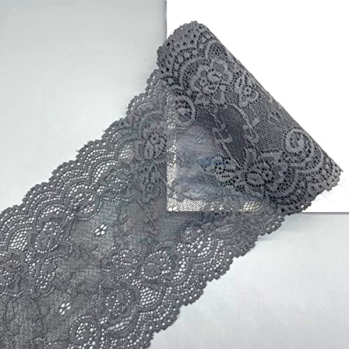 15 cm x 2 m elasticitet spetsband spetsband dekorativt band spets blomma bård för hantverk underkläder bröllopsklänning bröllopsdekoration, gör-det-själv-pyssel, bordsdekoration, mörkgrå