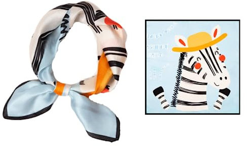 GIMIRO Schal aus imitierter Seide [53 x 53cm] Quadratische Schals Impressionismus-Muster Vintage-Schal für Büroarbeit oder lässigen Bund (Blue-Cute Zebra)