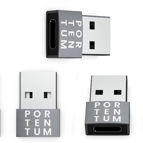PORTENTUM Adattatore USB a USB C – 480 MB di velocità – Lo zinco premium consente ad alta resistenza al calore – Adattatore da USB a USB C con soli 4 grammi