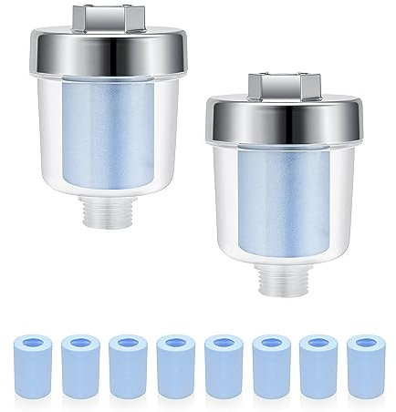 WJUAN 2 Stück Shower filter für 1/2 Anschlüsse, Duschfilter mit 10 Austauschbaren Blaufiltern, effektive Filterung von Wasserverunreinigungen, Leitungsfilter für Bad oder Küche