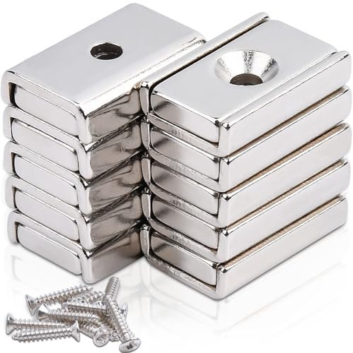 10 pezzi Magneti Rettangolari 10 kg forza 20 x 13,5 x 5 mm con Foro Svasato e Capsula con viti, Magnete con Base Calamite Potenti per Frigorifero Industrial science and laboratory