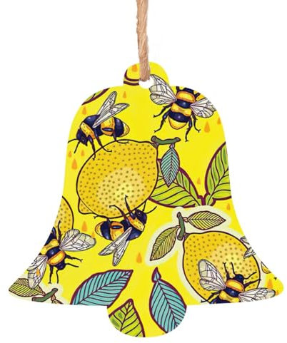 Campanas de madera con estampado de limón amarillo y abeja, decoración colgante para árbol de Navidad, para fiestas, bodas, decoración del hogar de Navidad