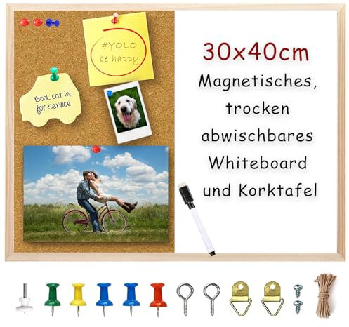Pinnwand Korktafel, Magnetisches Whiteboard, Kleine, Trocken Abwischbare Pinnwand, 30x40cm Wandtafel, Vision Boards, Memoboard, Pinnwand für Wände, Zuhause, Büro, Wohnheim, Ziel, Remote-Job, 1 Stück