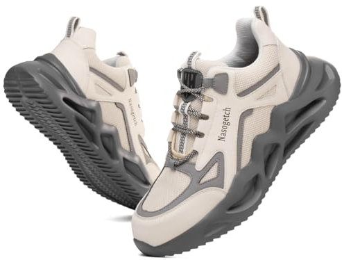 Nasogetch Sicherheitsschuhe Herren Damen Arbeitsschuhe Leicht Sportlich Stahlkappenschuhe Atmungsaktiv Schutzschuhe 770 Beige 40 EU A