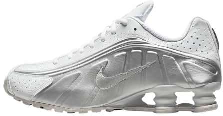 NIKE Damen Shox R4 Sneaker, White Metallic Silver White, 44 EU