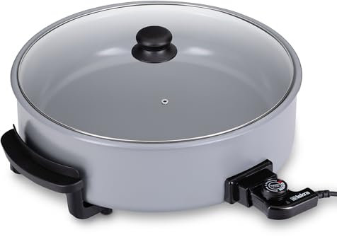 Iskra elektrische Pfanne, Antihaft Keramikbeschichtung, Ø40cm mit Glasdeckel, Elektropfanne mit einstellbaren Thermostat, 1500 Watt Partypfanne elektrisch