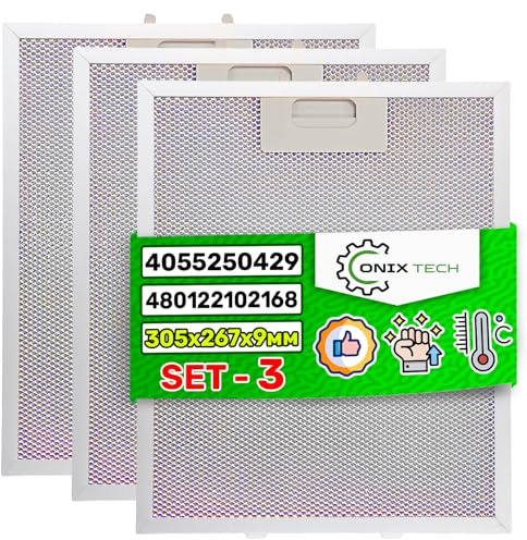 Filtro Campana Extractora de Cocina 3 Piezas 305 x 267 x 9 mm con Código Original 480122102168 para Whirlpool 405525042-9 4055250429 para Electrolux - Garantía de 5 Años - ONIX TECH