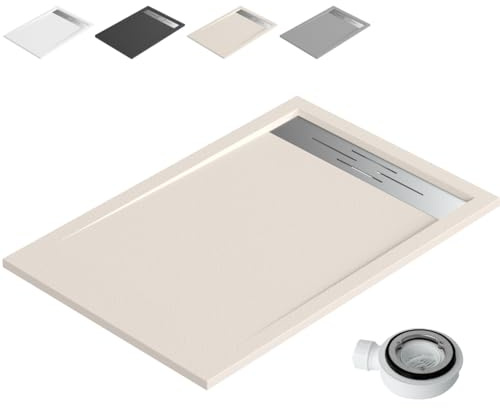 Plato Ducha Resina Antideslizante con Valvula y Rejilla | Textura Piedra | Beige | 90 X 140cm