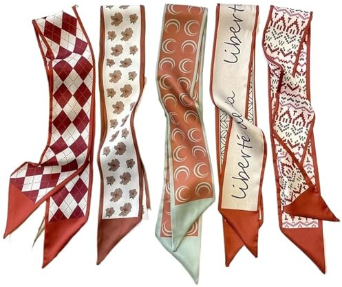 EXKURPOO Liten sidenhalsduk 5 delar/set serie silke satin halsduk kvinnor duk hår band huvudbonad tillbehör dam halsdukar band slipsar för väska handtag, Färg03, Einheitsgröße