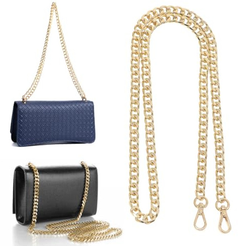 Cadena dorada para bolso, cadena metálica dorada para bolso, 120 cm, apta para bricolaje, bolsos, cadenas para bolsos, cadenas de repuesto para bolsos de hombro.