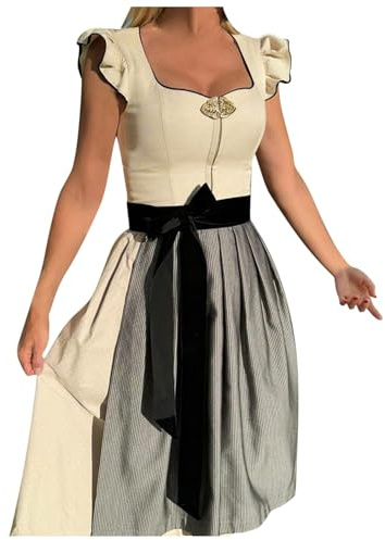 Nlaayong Robe Dirndl pour femme - Costume de fête de la bière - Costume traditionnel pour la fête de la bière - Tablier Dirndl