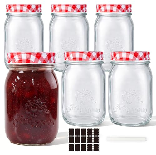 WERTIOO Barattoli in vetro con coperchio, confezione da 6 barattoli ermetici da 500 ml con coperchio, senza BPA, per la preparazione di pasti, insalata, decapaggio e contenitori in vetro con coperchio