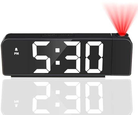 Titifeya Digital Projection Alarm Clocks LED Bedside Clock for Bedroom Ceiling 12/24H Temperature Date Display 180° Rotatable Projector Adjustable Brightness Snooze Night Mode for Home Office