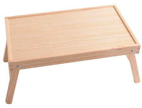 TEHAUX Mesa de Servicio Portátil de Madera Maciza 48x30 Cm, Escritorio de Cama Plegable Multifunción para Desayuno y Ordenador Portátil, Bandeja Resistente para Uso en Sofá y Exterior