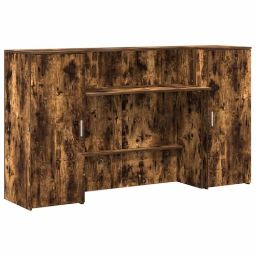 Mhdvray Bancone da ricevimento, in legno di rovere affumicato, 180 x 50 x 103,5 cm, bancone con armadietto, bancone per ricevimenti, bancone di cassa per ufficio, studio, parrucchiere e hall di hotel
