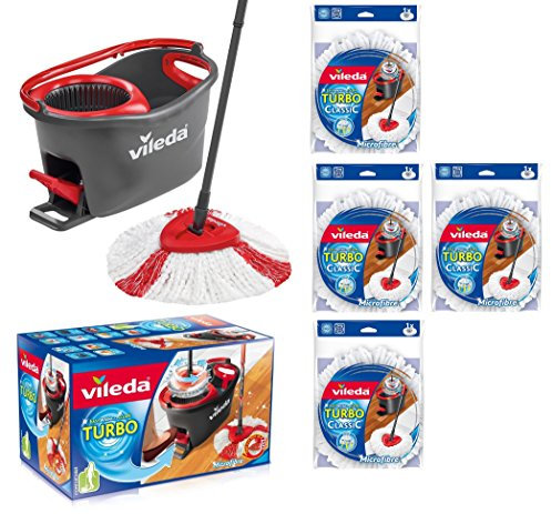 VILEDA Turbo EasyWring & Clean Complete Set Mop with Bucket and Power Spinner Plus Four Replacement Heads Turbo Classic Top Price