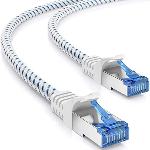deleyCON 2m CAT 8 Patch Cable (40 Gbit/s, 2000 MHz) Gigabit Cable de Red Cable Ethernet RJ45 S/FTP POE CAT8 LAN Cable para PS5 Router Módem TV Switch Laptop - Blanco