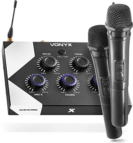 Vonyx AV510 Wireless Karaoke Microphone System with Dual Handheld Mics, Mixer & Receiver, Home Karaoke System Set for Singing, Parties & Events