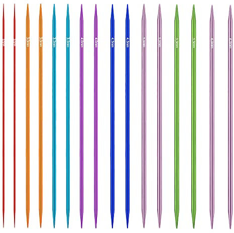Zasvec Stricknadel Set 16 Stück Nadelspiel Bunt Aluminium Metall Doppelspitzen 35cm Gerade für Socken und Projekte 2,75mm-6,0mm Mehrfarbig
