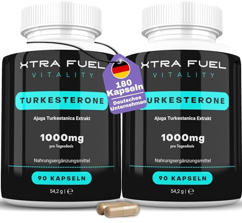 Premium Turk. Kapseln - 1000mg Tagesdosis - 180 Kapseln (hochdosiert) - Natürliches & laborgeprüftes Extrakt (10:1 Formel) - Beliebt bei Bodybuilding und Kraftsport - Vegan + ohne Zusatzstoffe