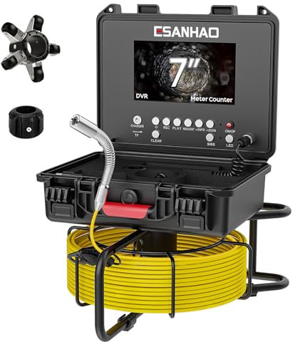 ESANHAO Telecamera per Ispezione tubi con Contatore di Distanza, Schermo a Colori 7'' Endoscopio Professionale con DVR Impermeabile IP68 Telecamera di ispezione
