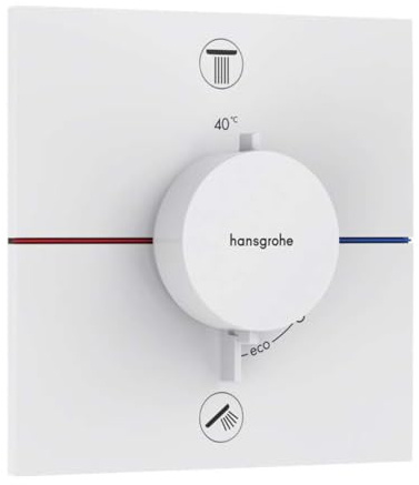 hansgrohe ShowerSelect Comfort E - Thermostat conceiled, Bathroom tap with Safety Stop at 40 °C, Thermostat Square for Showers and Bath tubs, Shower Mixer for 2 Functions, matt White, 15572700
