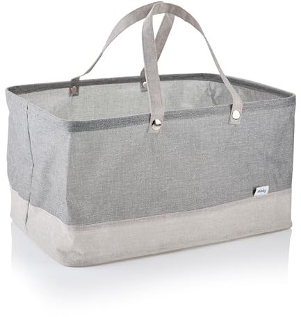 Minky Fabric Water-Resistant Laundry Basket, Large Grey Hamper With Sturdy Carry Handles, 52L Waterproof Washing Basket, Collapsible Design