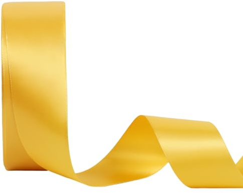 LaRibbons 1 1/2 Inch 50 Yard Double Faced Satin Ribbon,Yellow Gold Satin Craft Fabric Ribbon for Gift Wrapping Floral Bouquets Wedding Party Decoration