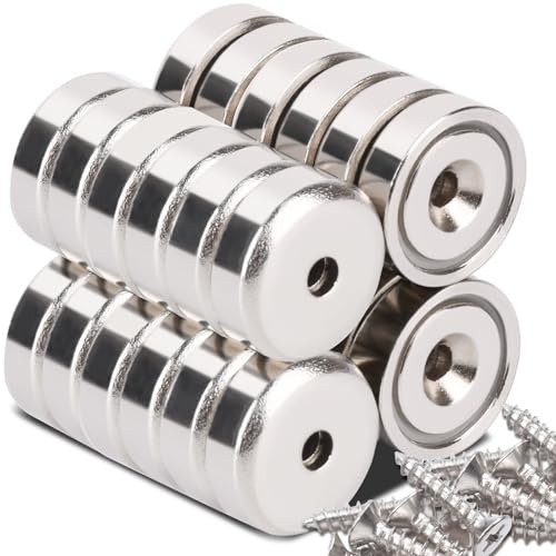 Aenienoe 24 stycken magneter, runda, 20 mm, tjocka, med hål, 10 kg, neodymmagnet för skruvning, krukmagnet, skruvar, verkstadsutrustning
