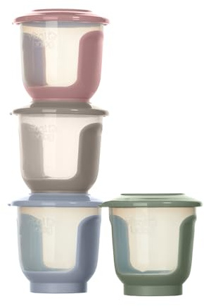 Vital Baby Nourish Store & Wean Food Pots 120ml, Leakproof, Stackable, Soft Base, EarthSmart Biodegradable, Fridge & Freezer Safe, BPA-Free, 4m+, 4 Pack